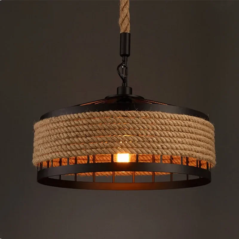 

Retro hemp rope chandelier industrial led chandelier retro ceiling creative lamp is suitable for restaurants, bars, cafes and fa