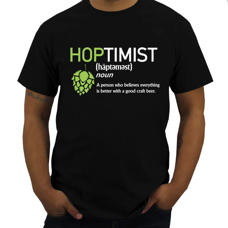 Cotton Tshirt Men Crew Neck Tops Hoptimist Definition Black T-Shirt for Brewer and Craft Beer Lover Homme Black T-shirt