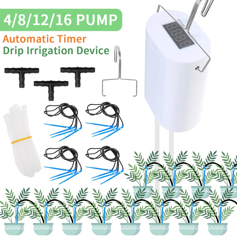 

Automatic Plant Flower Watering Pump Home Sprinkler Drip Irrigation Device 2/4/8/16 Heads Pump Timer System Kit Garden Tool