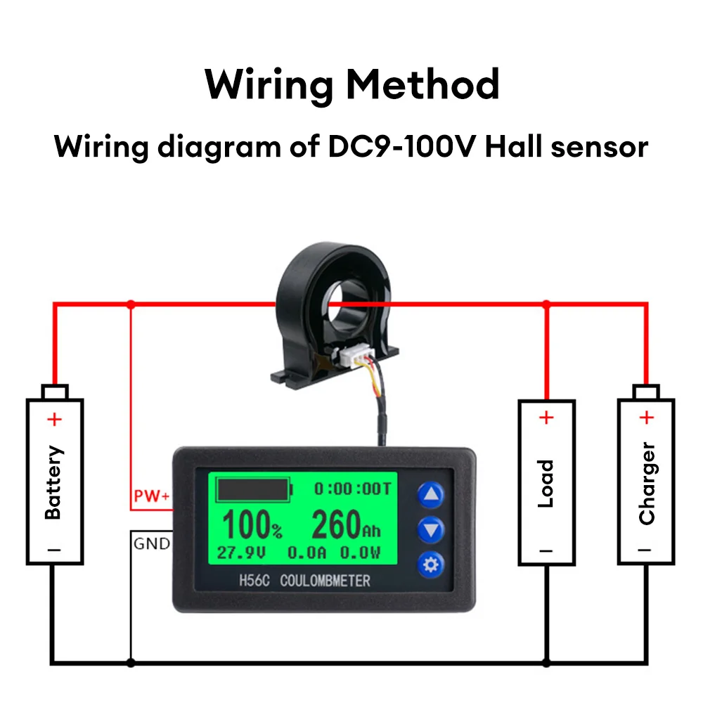 H56CH LCD Digital Hall-Coulomb-Meter Spannungs-Strom-Leistungsmesser Anzeige DC 9-100V 50A 100A 200A 300A 400A Auto-Voltmeter-Amperemeter – Detail 8