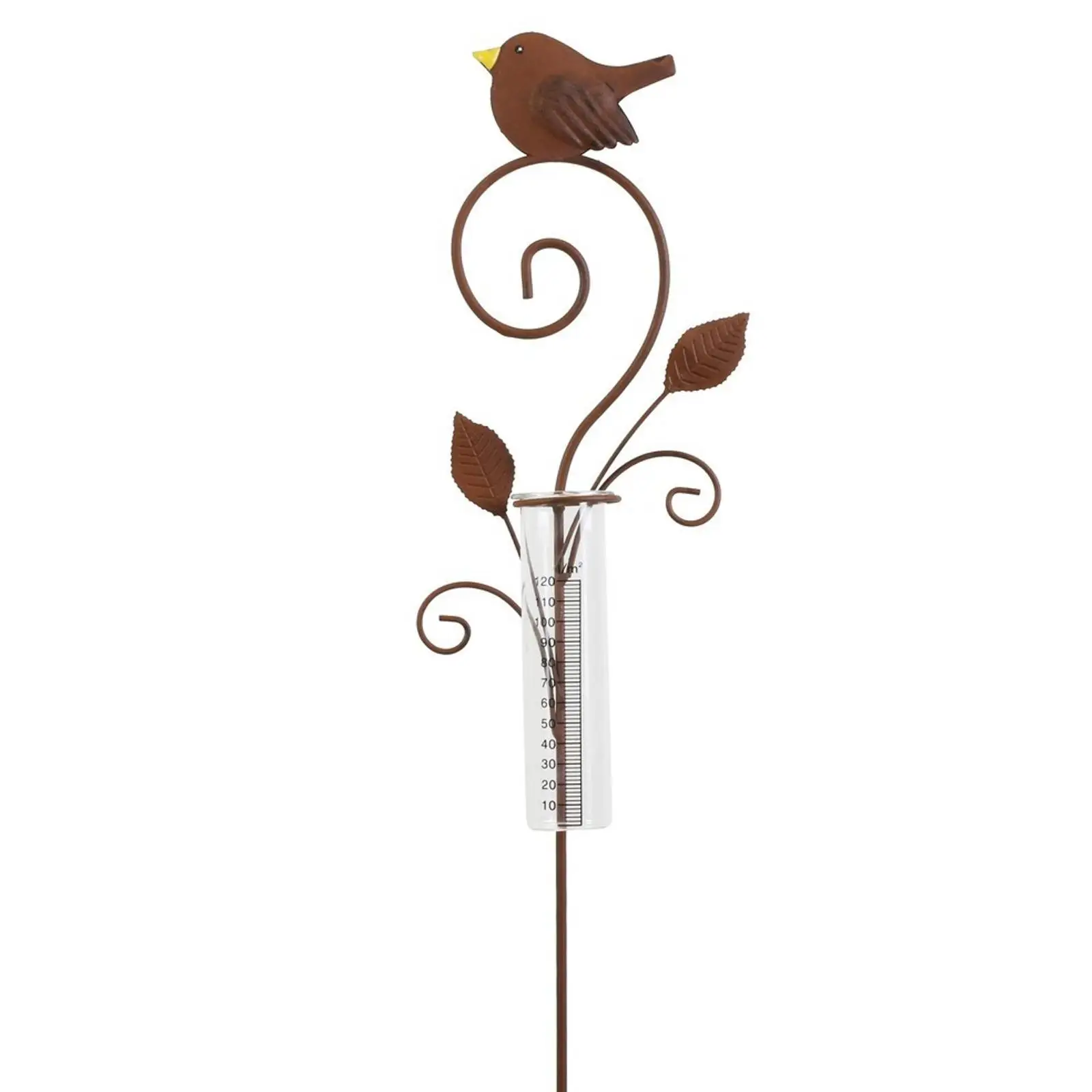 Outdoor Garden Rain Gauge Iron Stake Bird Design Rainfall Measuring Tube Collector Yard Decoration Weatherproof Tool
