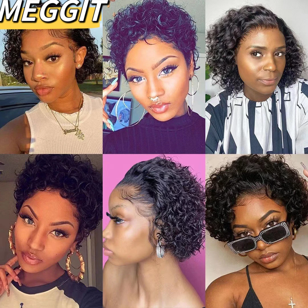 

Short Curly Pixie Cut Lace Front Wigs 6 英寸, 13X1 Human Hair Hd Lace Front Wigs Plucked for Black Women 150%Density