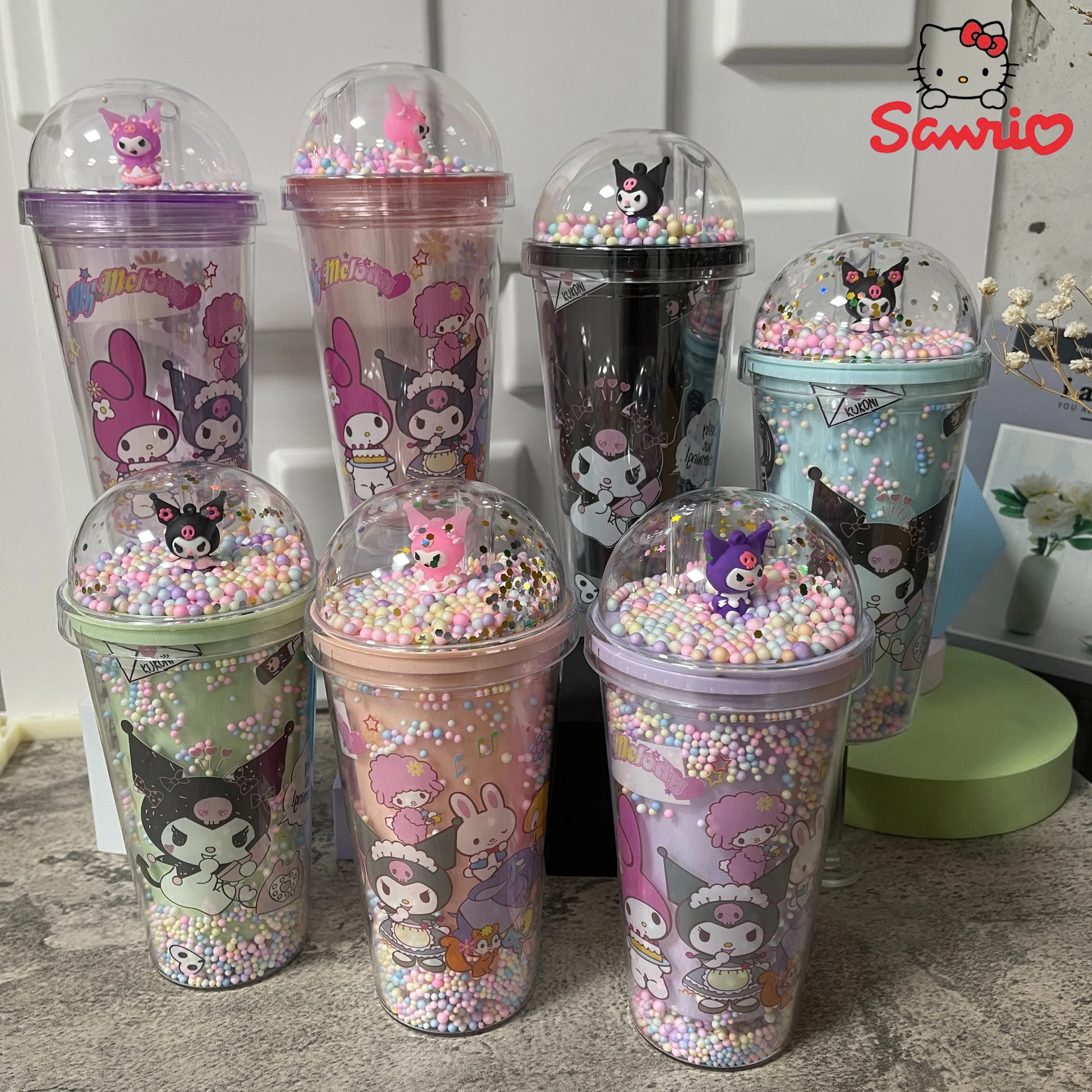 

Sanrio 450ml Double Layer Straw Cup My Melody Kuromi Cinnamoroll Kawaii Portable High Capacity Plastic Water Cup Girl Gifts