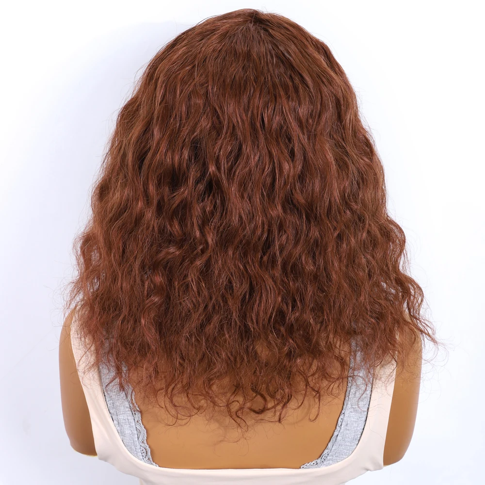 Big Fluffy Brown Mixed Blonde Glueless Bob Curly Wig With Fringe Bangs Honey Curly Bob Wigs Human Hair Side Part Pre Plucked image 5