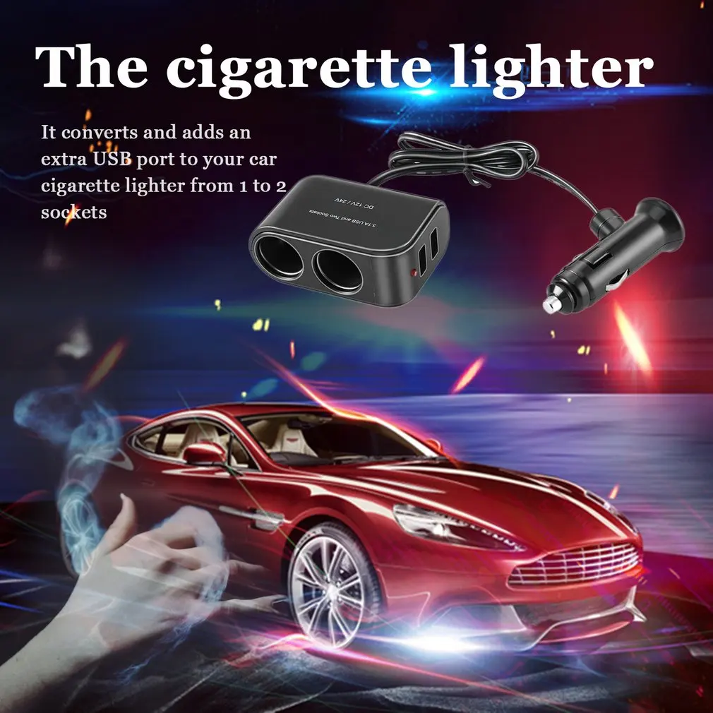 Universal USB 12V/24V 2 Way Car Cigarette Lighter +LED Light Switch Auto Socket Splitter Charger Vehicle Lighter Adapter