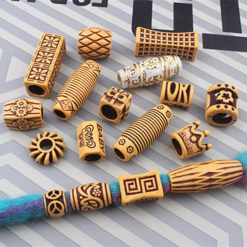 10 pcs/set Hair Jewelry Braid Rings Decoration Pendants Dreadlocks Beads Cuffs Rings Imitation Wood Plastic Beading Accessories