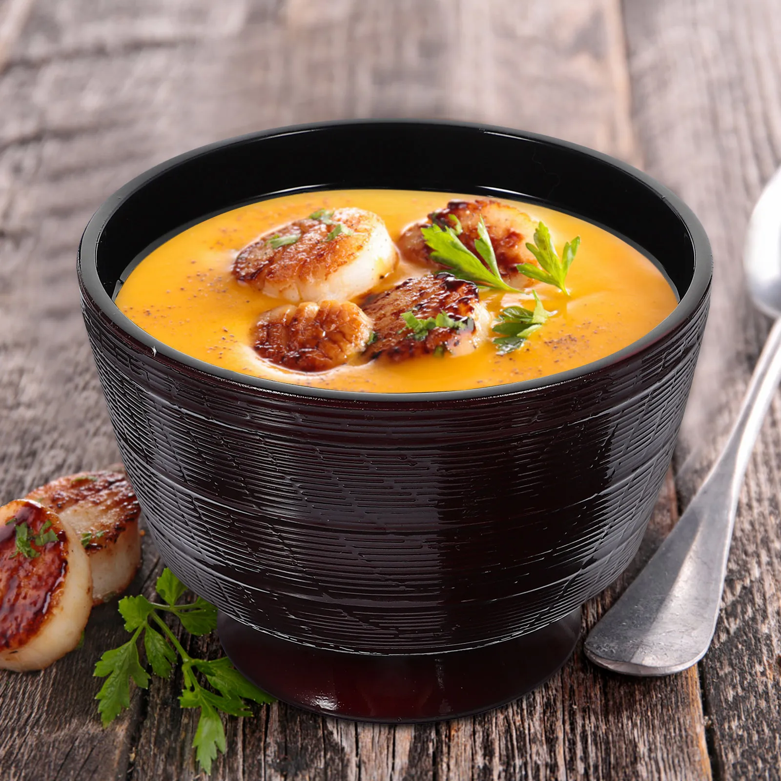 

1 set Soup Bowls with Spoon Lid Japanese Style Black Miso Dipping Stable Material Gathering Party Dining Table Kitchen Bar