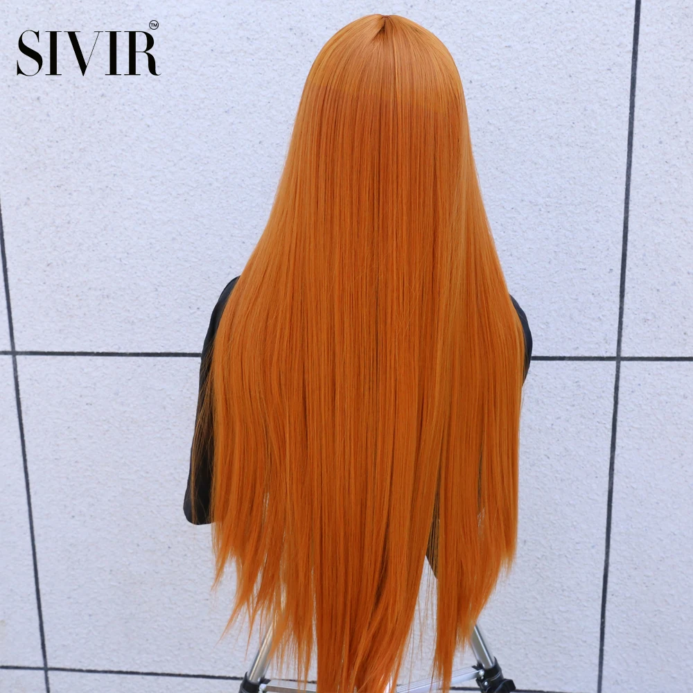 Sivir Synthetic Brazilian Wigs For  Women Long Straight Lace Ginger Orange/Pink/Purple/WHite/Brown Color Cosplay Heat Resistant