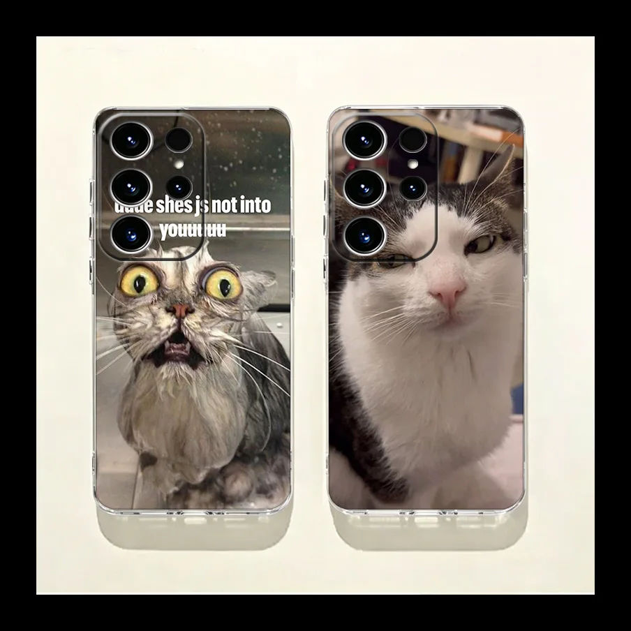 Pet Cat Funny Memes Phone Case for Samsung Galaxy S26 Edge S25 S24 FE S23 Plus S22 Ultra S20FE Cover Camera Protection