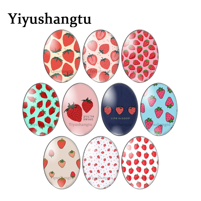 Sweet strawberry red fruits painting 13x18mm/18x25mm/30x40mm Oval photo glass cabochon flat back Making findings