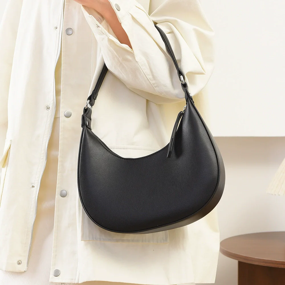 

Модная сумка в форме полумесяца, мягкая искусственная кожа, сумка на плечо под мышками, маленькая сумка на молнии, женская модная однотонная дорожная сумка