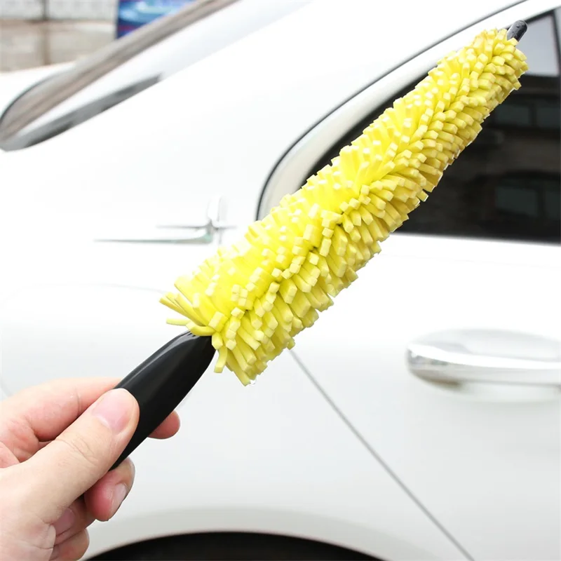 Car Rim Scrubber Wheel Cleaner Brush Wheel Tire Rim Brush with Plastic Handle Portable Auto Detailing Wash Cleaning Tool