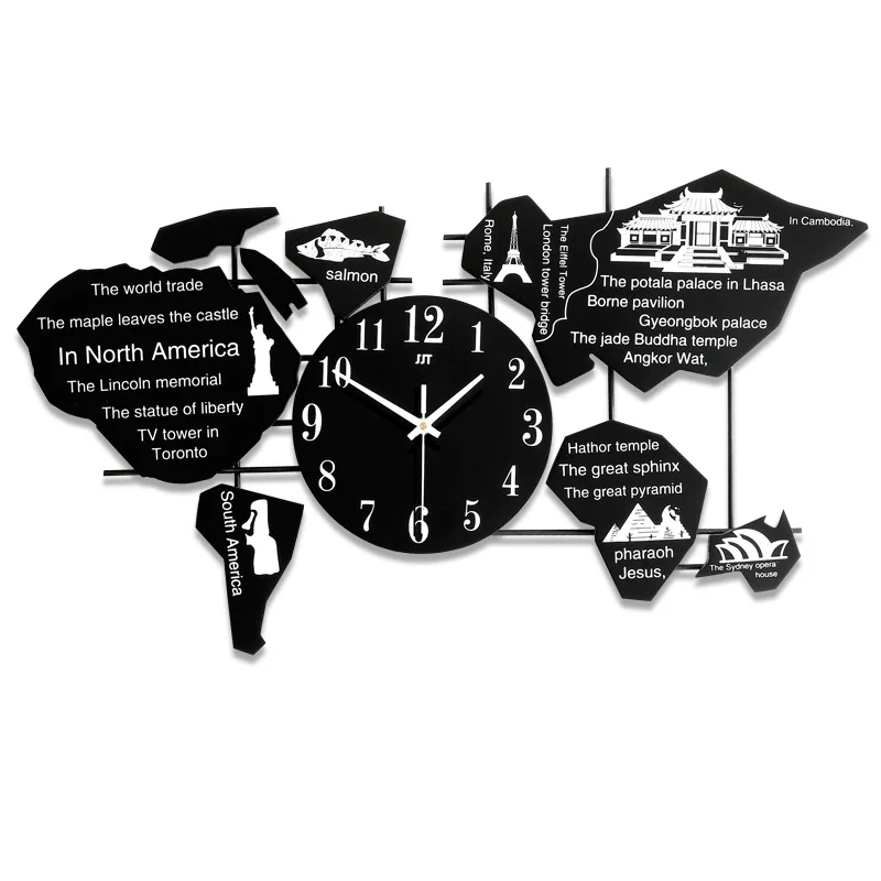 Wall Clock Metal Living Room Creative World Map Silent Clocks Wall Home Decor Horloge Murale Gift Home Decoration D026