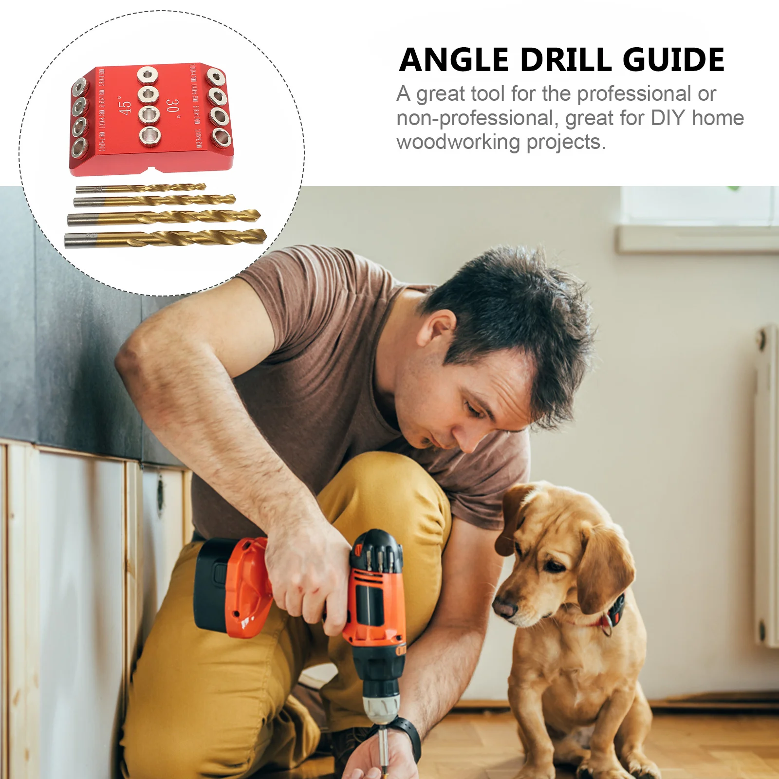 

1Set Drill Guide Angled Hole Drill Hole Guide Jig Adjustable 30 45 90 Degree Woodworking Drilling Template Block for Stairs