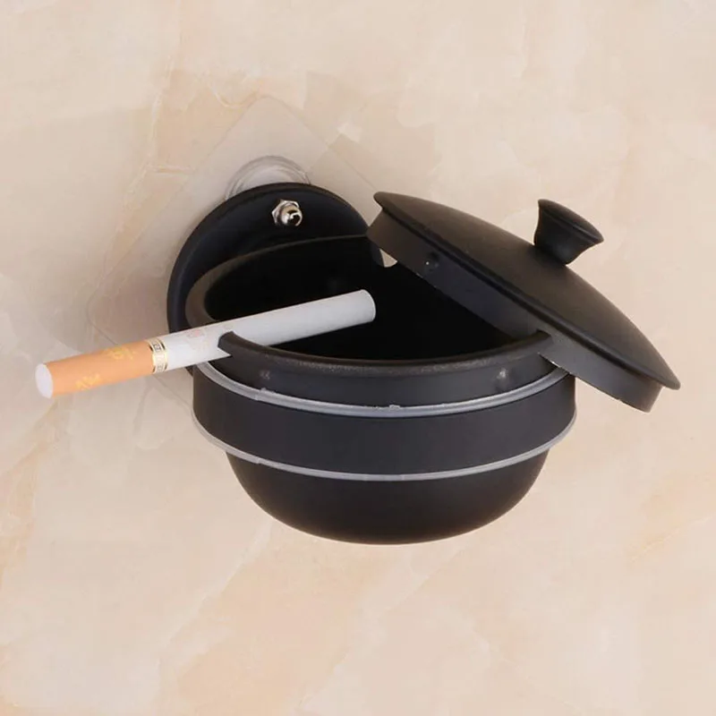 Wall Mounted Stainless Steel Ashtray Safety Food And Beverage Home Windproof Ashtray Free Punching Creative Ashtray With Lid