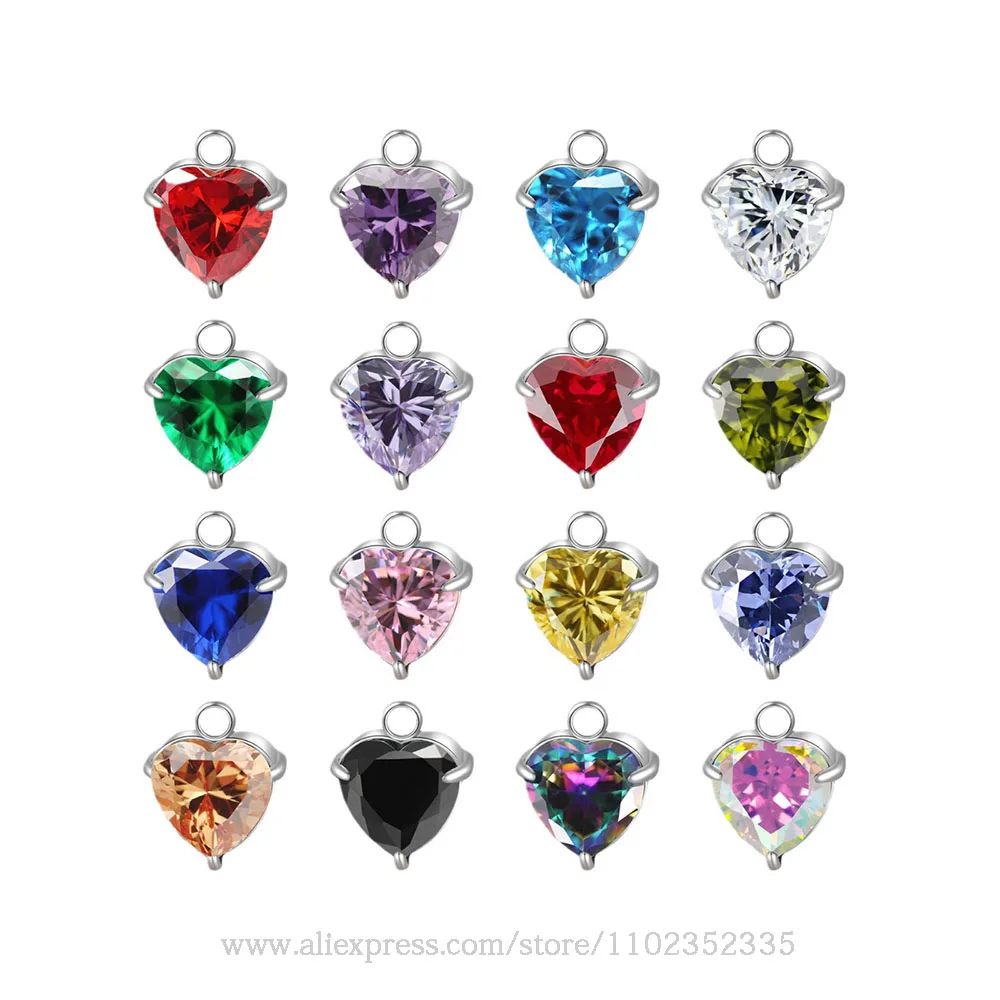 10 قطعة/الحقيبة جديد 18K الذهب الفولاذ المقاوم للصدأ ديسمبر عيد ميلاد حجر على شكل قلب جوهرة الميلاد قلادة من حجر الزركون DIY بها بنفسك مجوهرات اكسسوارات