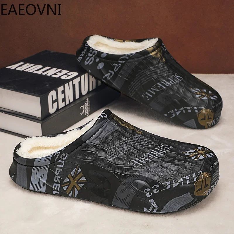 Comfortable Men Slipper Velvet Thickening Eva Slippers Trendy All-match Eva Man Shoe  Trendy All-match Warm Plush Popular Model