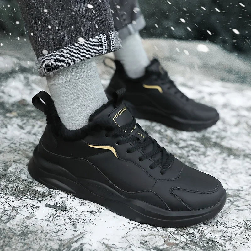 أحذية رياضية رجالي شتوية دافئة مبطنة بالصوف مريحة مقاومة للماء مقاسات إضافية 46 47 48 أحذية رياضية كاجوال #4