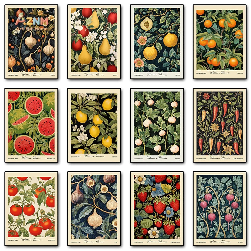 Kitchen Food Fruit Vegetable Potato Lemon William Morris Retro Poster Canvas Printing Wall Art Picture Dining Room Home Decor