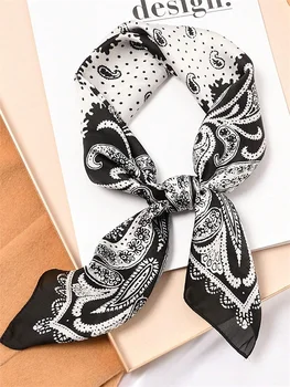Lüks tasarım baskı ipek kare eşarp kadınlar yumuşak saten at Hairband atkısı ofis başörtüsü kafa fular çanta kurdela hediye