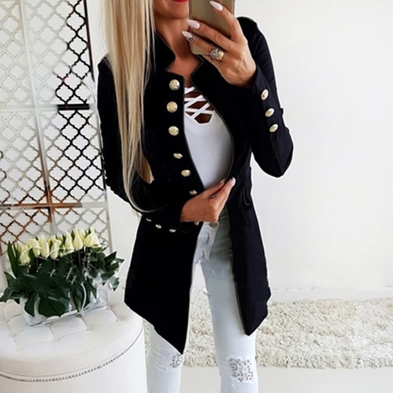 Women Casual Single Breasted Pocket Women Long Jackets Elegant Long Sleeve Blazer Outerwear 2024 New Autumn Winter Suit Blazer
