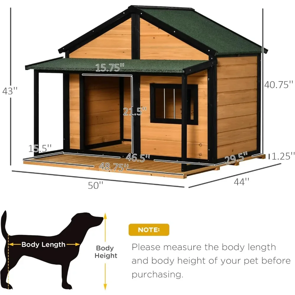 Outdoor Dog House Cabin Style with Asphalt Roof & Front Door & Side WindowLoading 53 Lbs  Wooden Raised Pet Kennel