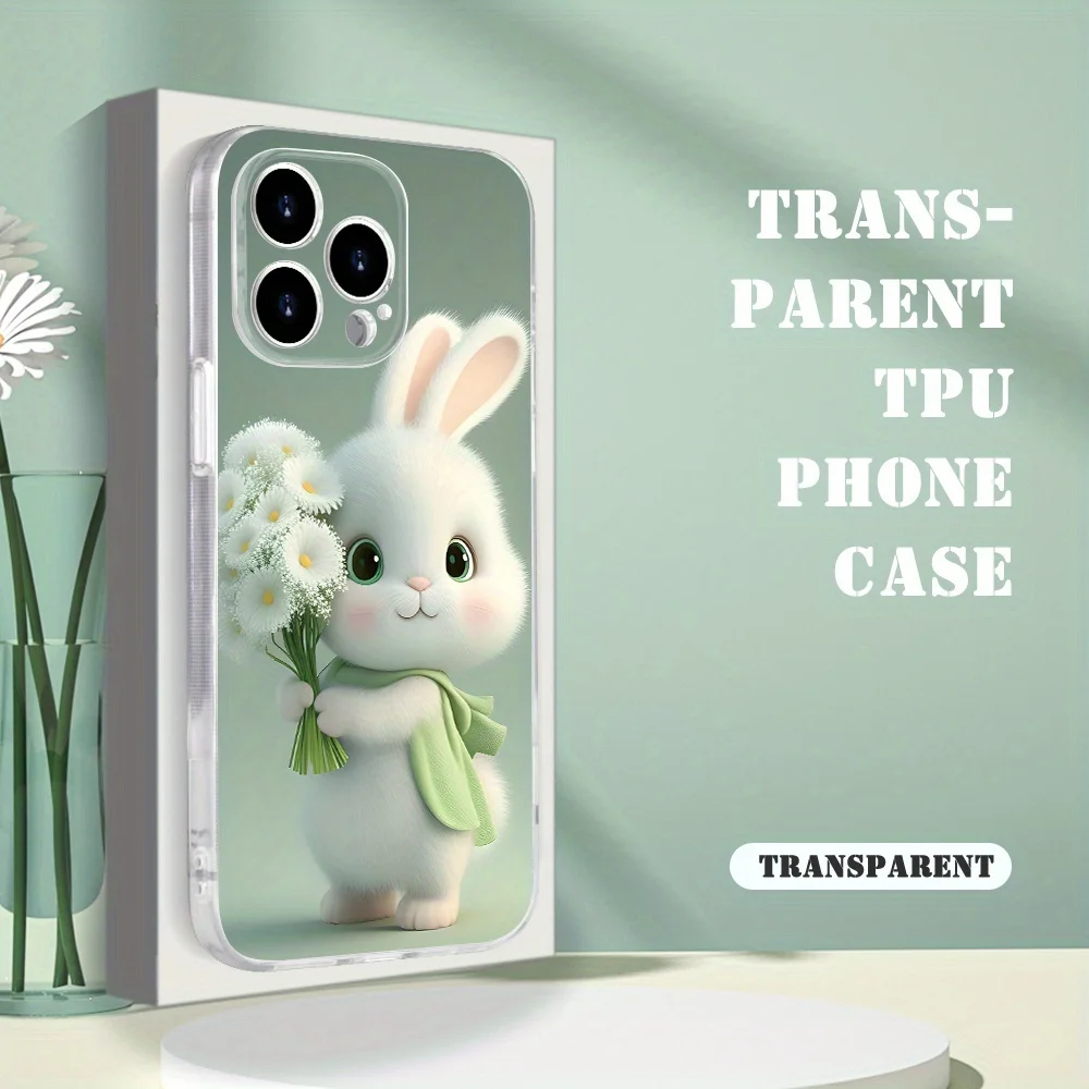 クリエイティブでシンプル、キュートで爽やかなウサギの透明スマホケース iPhone17 16 15 14 13 12 11Pro Max Plus対応