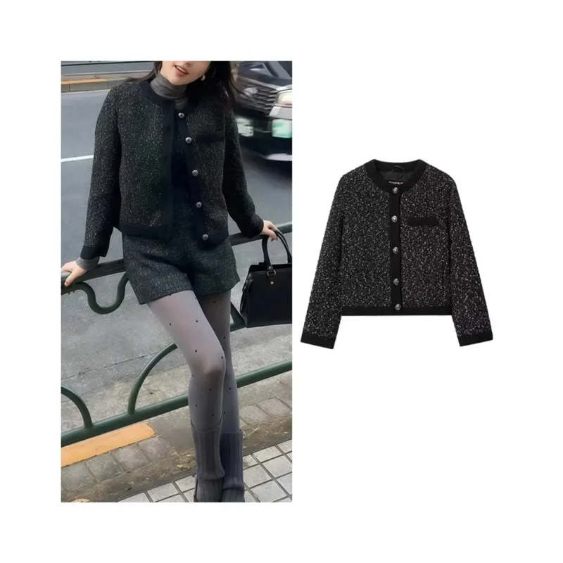 

Women texture Jacket Autumn Fashion O Neck Short Jacket With Pcoket Button Decoration Causal Female Jacket