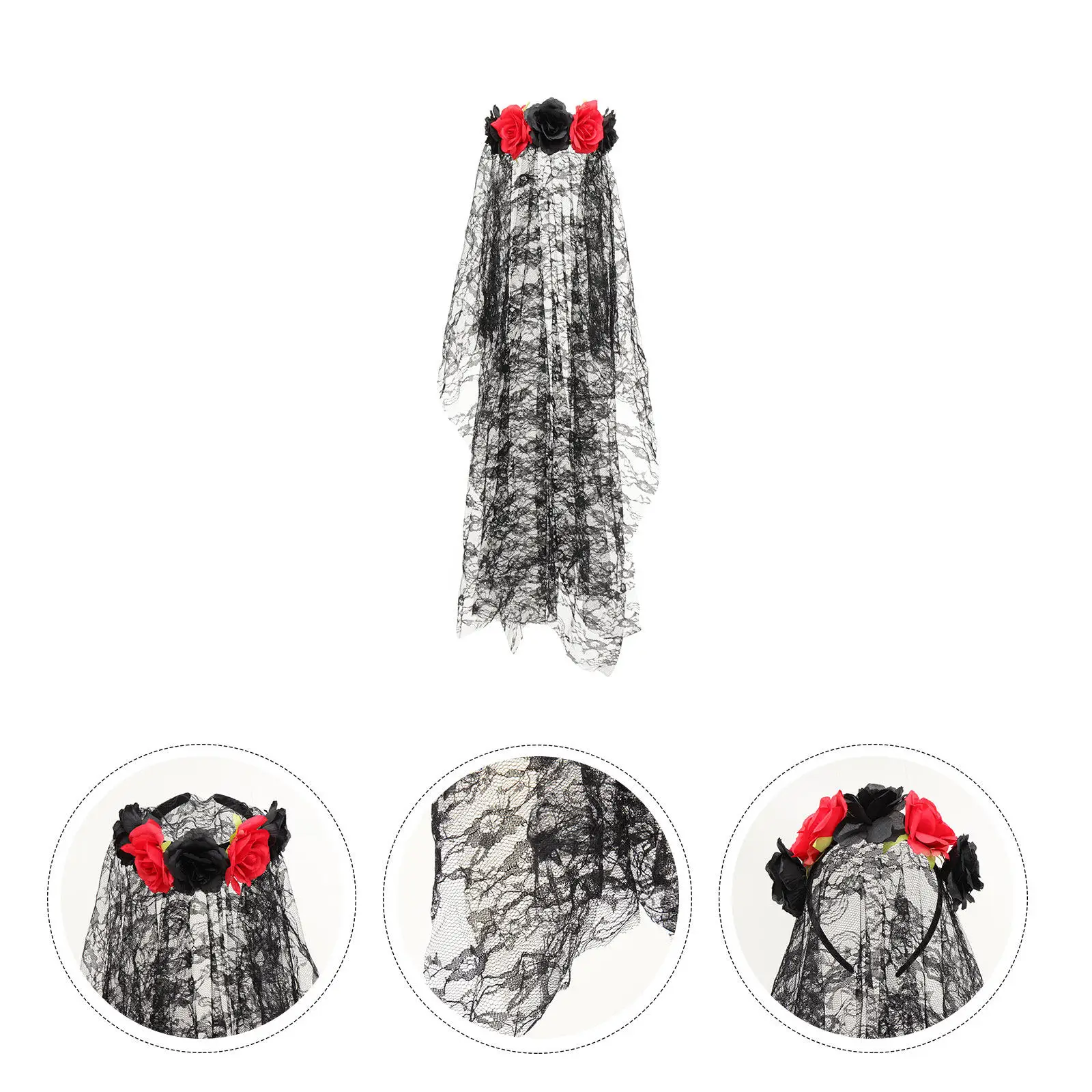 Halloween Hair Clasp Unique Design Suitable for Party Travel Daily Use Long Veil Rose Headband Photo Prop Day of The Dead
