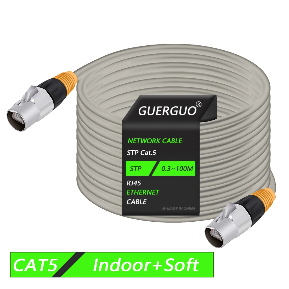 0.3-100M Cat5/CAT6 Stage Ethernet Extension Shielded Gray Cable Indoor LAN Network STP/SFTP Cable with Zinc Alloy RJ45 Connector