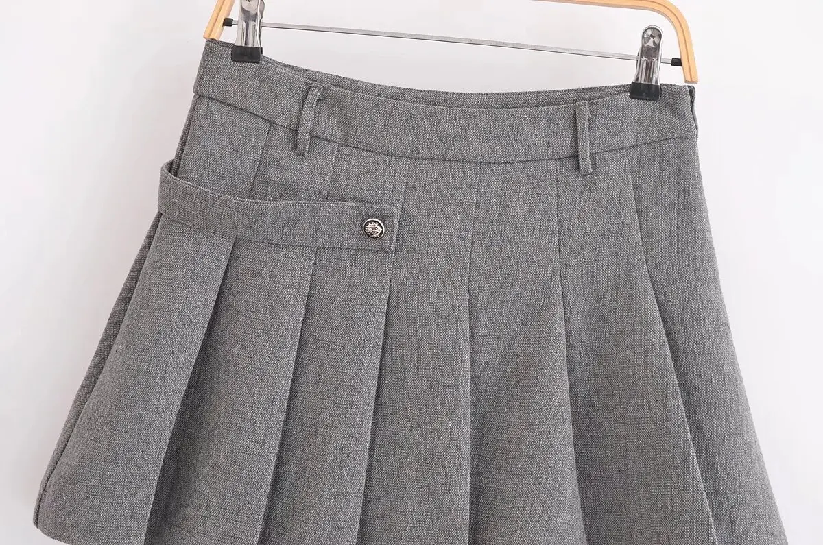 Jenny&Dave Fahsion Elegant Suits Minimalist Women's Double Breasted Round Neck Jacket Pleated Skirt Casual Two Pieces Sets Women