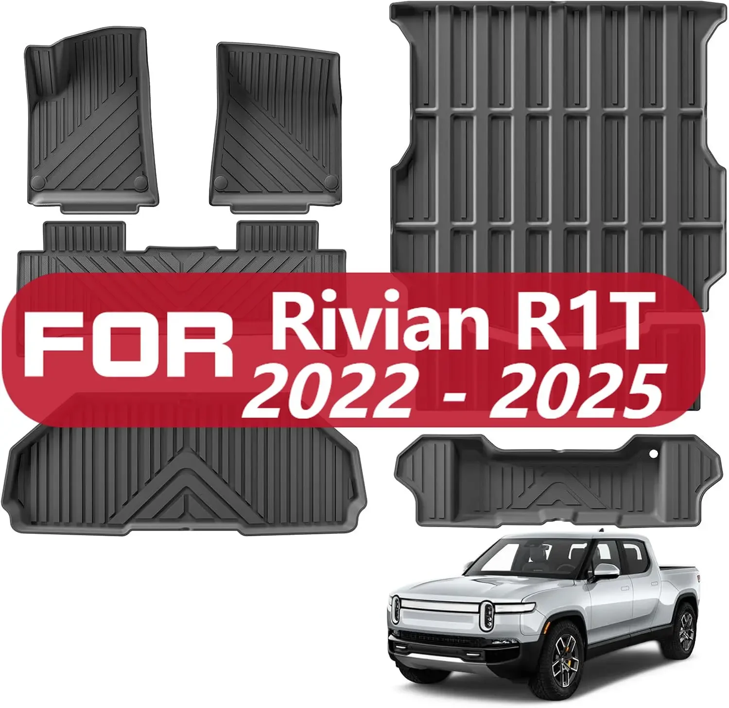 الحصير ل ريفيان R1T 2022 - 2025 اكسسوارات الجبهة الخلفية الجذع الحصير الباب الخلفي حصيرة جميع الأحوال الجوية TPE اكسسوارات الحصير سيارة #1