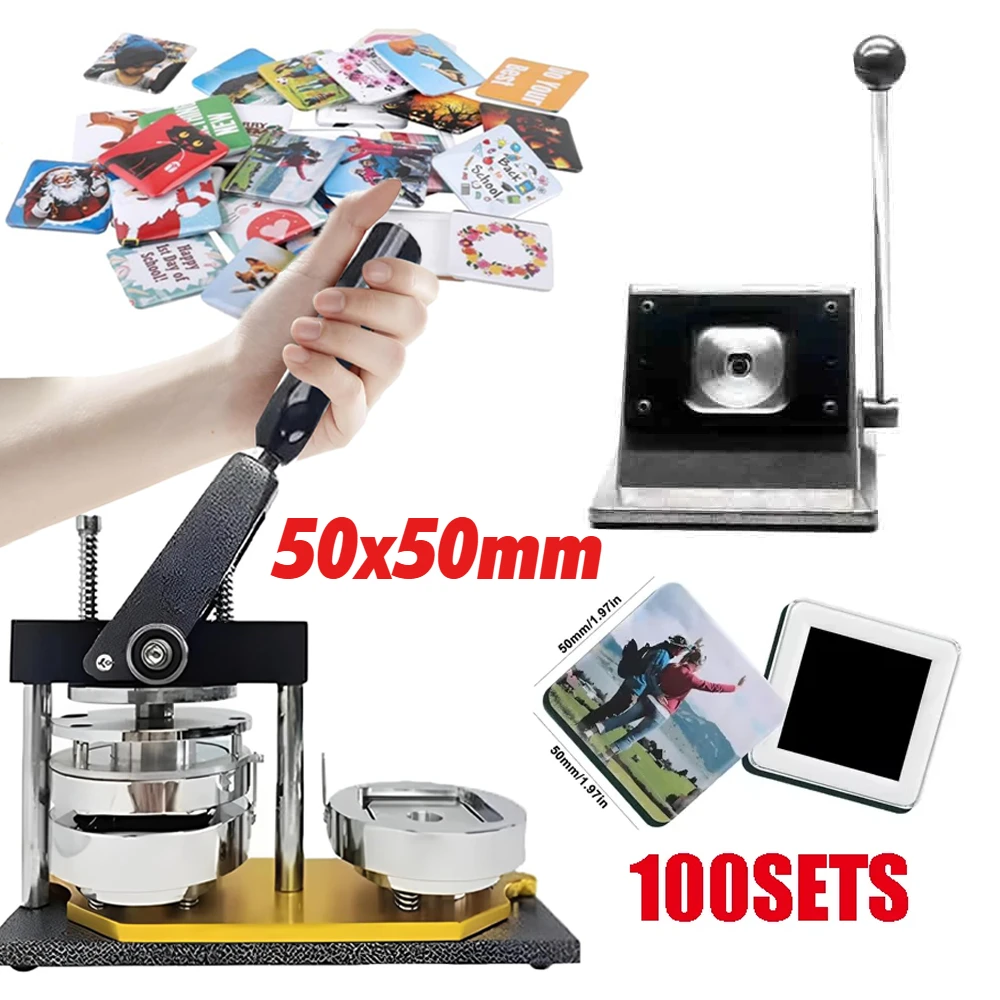 50x50mm Square Fridge Magnet Maker Machine Kit Refrigerator Stickers Making DIY Photo Badge with 100sets Consumable Home Decor