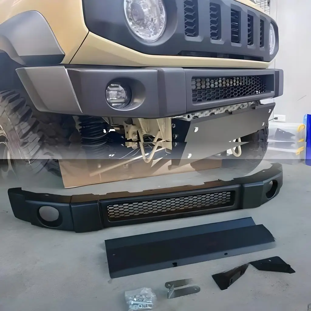 المصد الأمامي مع الحماية لسوزوكي جيمي JB64W JB74W 4 Gen 2018 + مجموعة المصد الأمامي للسيارة شبكة مصبغة اكسسوارات السيارات