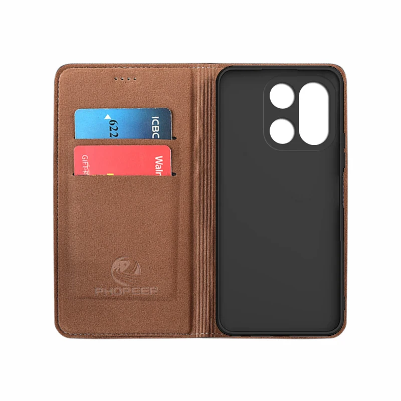 Etui z klapką do OnePlus 15 OnePlus15 5G, prawdziwa skóra, magnetyczne etui książkowe, luksusowe etui z bydlęcej skóry z wzorem kratki, kieszeń na karty, portfel. — zdjęcie produktu 3