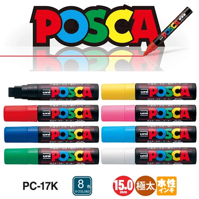 UNI Marker POSCA PC-17K 8 Color Set POP Poster Waterborne Advertising/Graffiti Marker 15mm Nid Characters Bright and Colorful