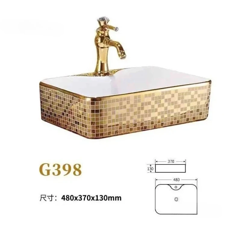 Retro Art Gold Bathroom Sinks Silver Countertop Basin Bathroom Luxury Ceramic Integrated Wash Basin Hotel Balcony Washbasin