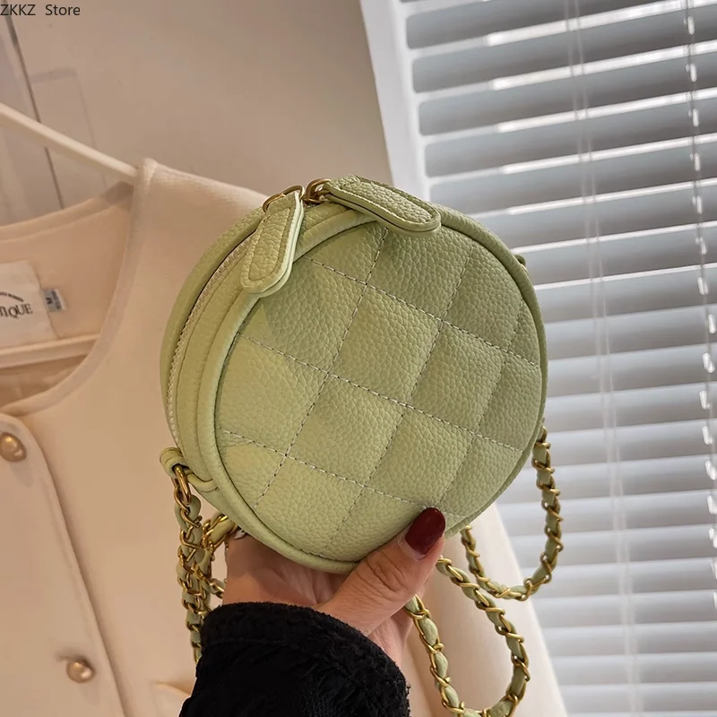 Mini Small Round Bag New Style Fashion Ringer Lattice Chain Crossbody Bag Women's PU Leather Bag Shoulder Bag