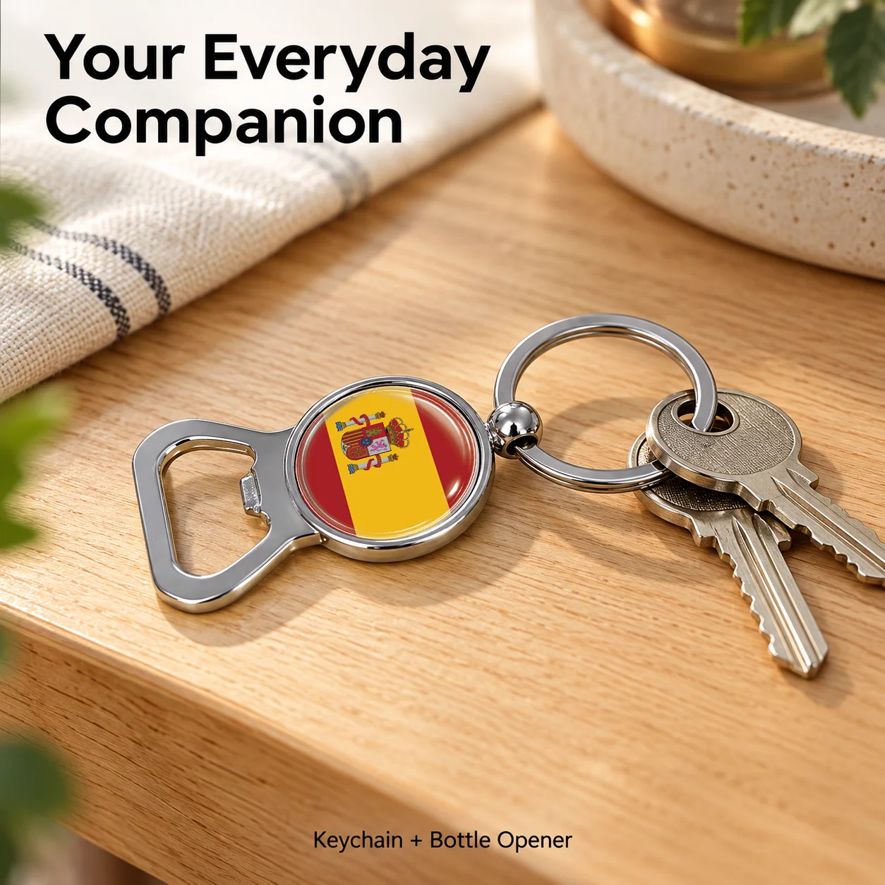 Spain National Flag Zinc Alloy Bottle Opener Keychain 2 in 1 Key Ring Car Key Accessory National Flag Emblem Key Holder Pendant