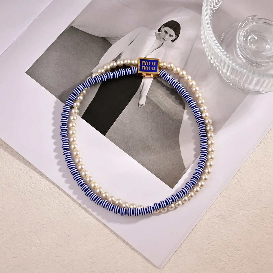 

Women's Simulated Pearl Choker Necklace with Metal Chain Layered Collar Jewelry Fashion Accessory