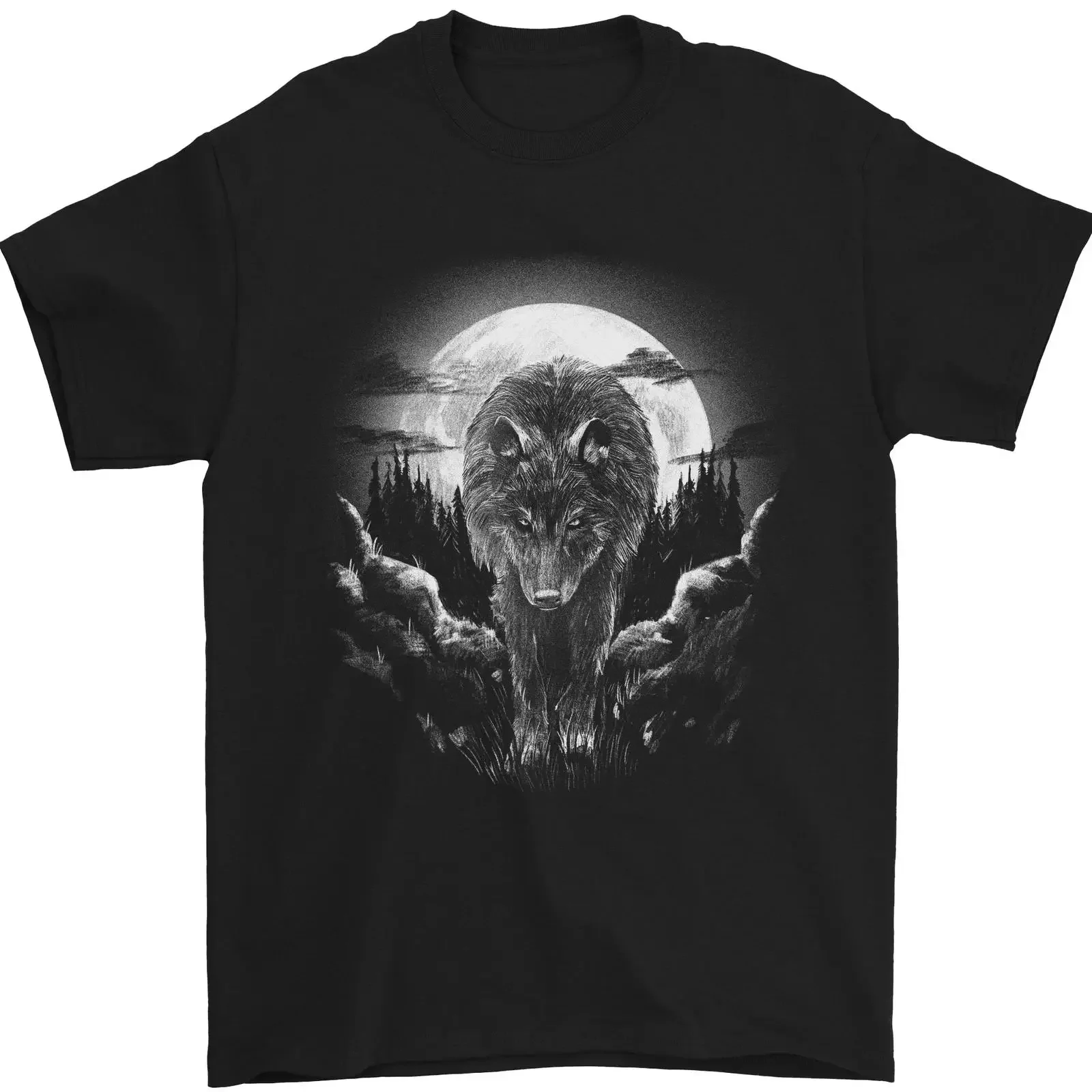Lone Wolf In the Moonlight Herren T Shirt 100 Baumwolle vintage Washed Soft Stretched Stylish Casual Versatile Breathable