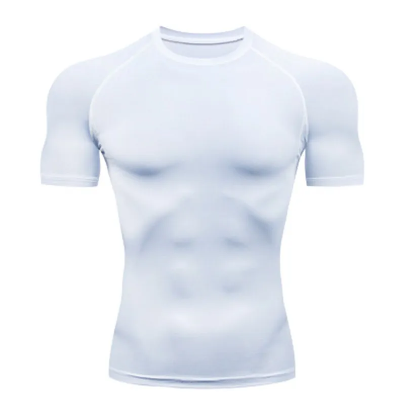 Camiseta de compresión para hombre, camisa de manga corta, transpirable, secado rápido, deportiva, manga larga, color blanco, Verano