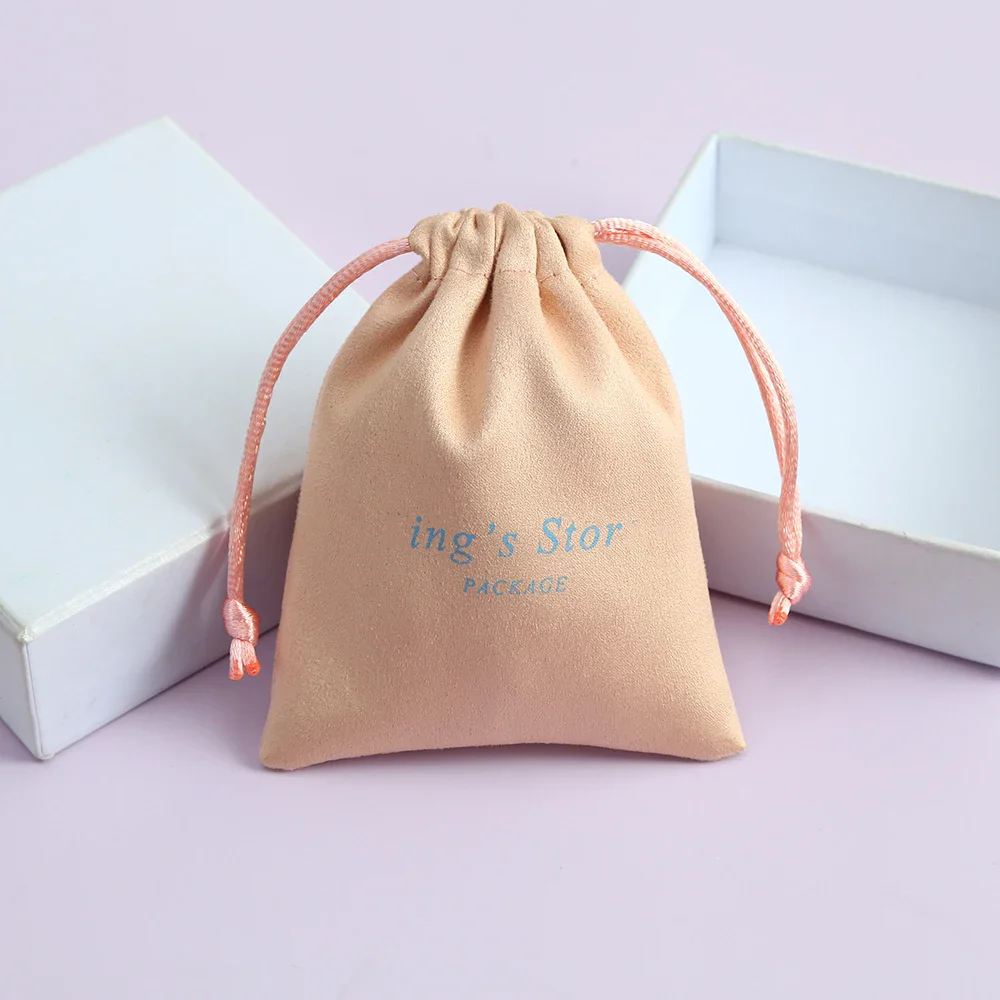 100 Bulk Personalized Logo Flannel Jewelry Packaging Gift Pouches Wedding Favors For Guests Drawstring Earring Ring Velvet Bag