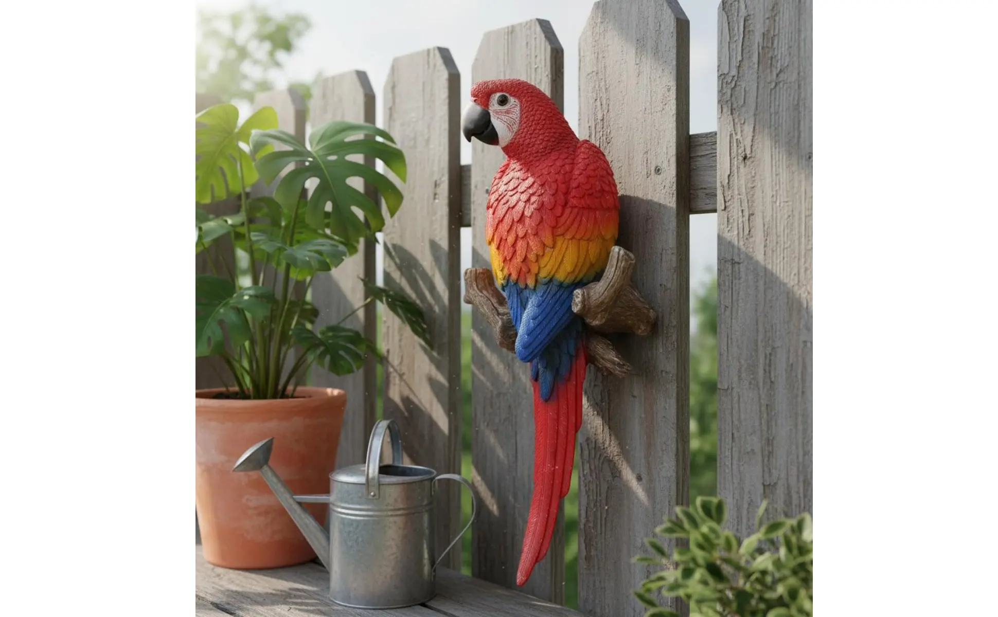 Resin Parrot Decoration Vivid Hues Realistic Parrot Statue Lifelike Avian Figurine Weather Resistant Large Macaw Sculpture
