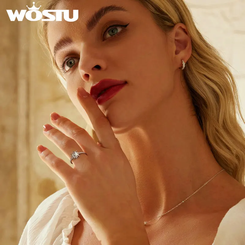 WOSTU 925 Sterling Silver Sun and Moon Open Ring Moonstone Anchor Rope Ring Original For Women Fine Jewelry Girl Birthday Gift