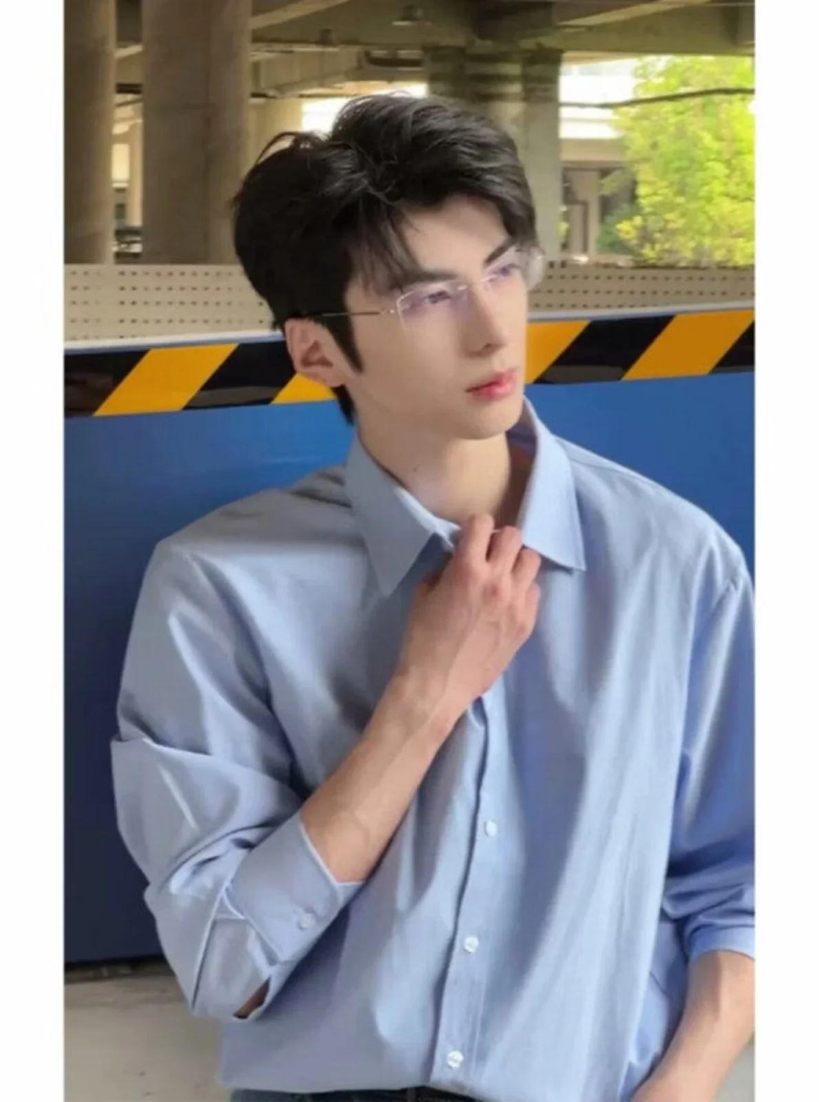 Blue Long Sleeve Casual Shirt for Men Cleanfit Handsome Inner Wear Korean Style Jacket Youth Summer Fashion Flip Collar