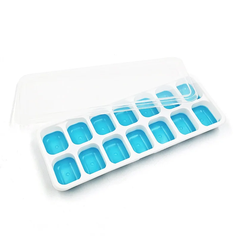 NONE Eiswürfelform mit Deckel, Silikon, quadratisch, 14 Würfel, leicht zu entnehmen, Eiswürfelformen, Sommer, Küche, Bar, DIY, Eiscocktail, Gefrierwerkzeug 3