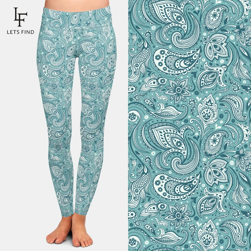 New Warm Casual Style Cashew Flowers Printing Leggings High Waist  Women Legging Stretchy Trousers Pants