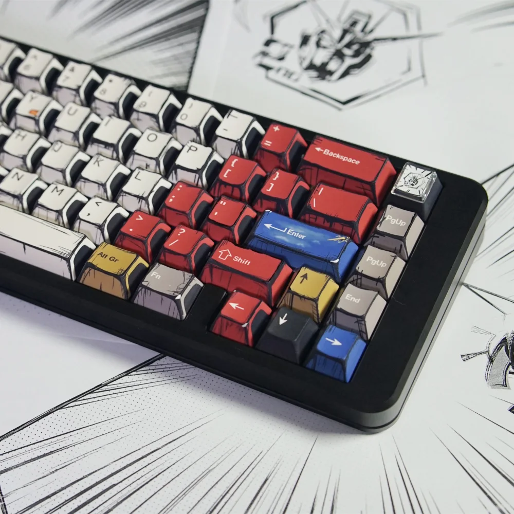 Cherry, Keycaps, Comic Style PBT Graffiti Keycaps, Anime 136 Keys, Suitable for, Mechanical Keyboard /64/68/75/84/87/96/980/104