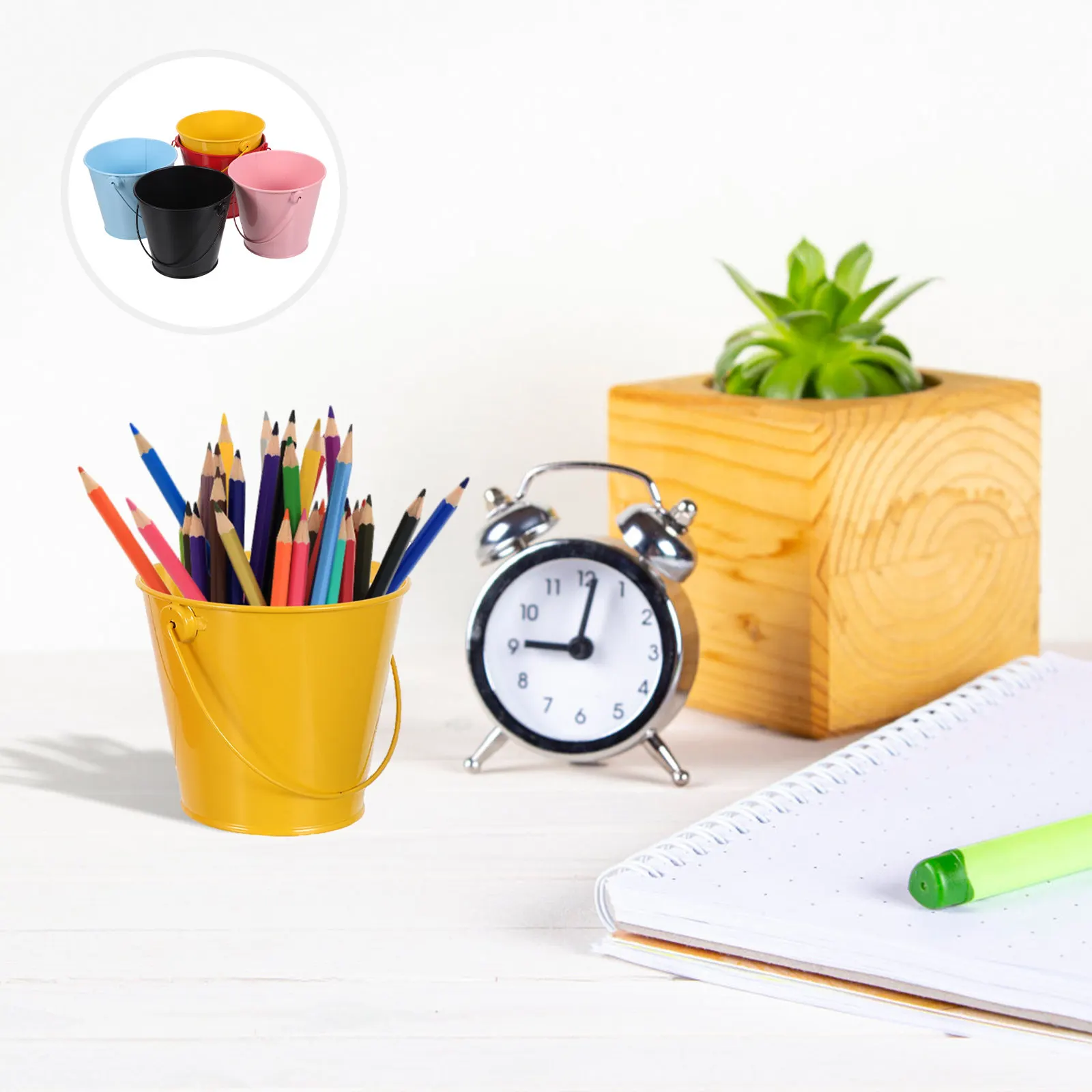 

5Pcs Iron Pencil Cup Metal Pen Holder Desktop Organizer Bucket Handle Multifunctional Makeup Brush Storage Office Classroom